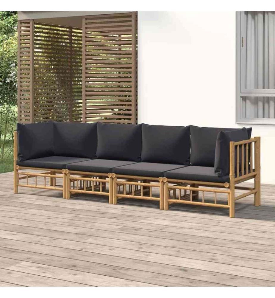 4-tlg. Garten-Lounge-Set mit Dunkelgrauen Kissen Bambus