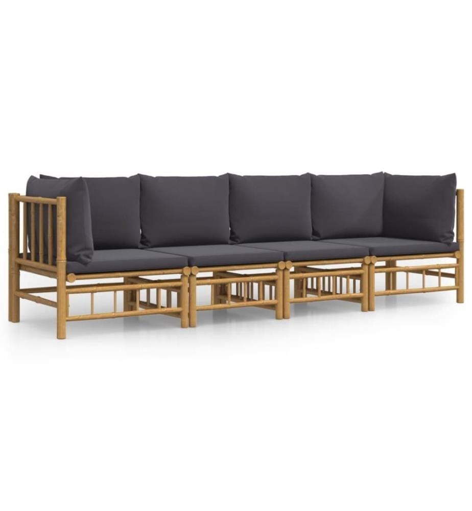 4-tlg. Garten-Lounge-Set mit Dunkelgrauen Kissen Bambus