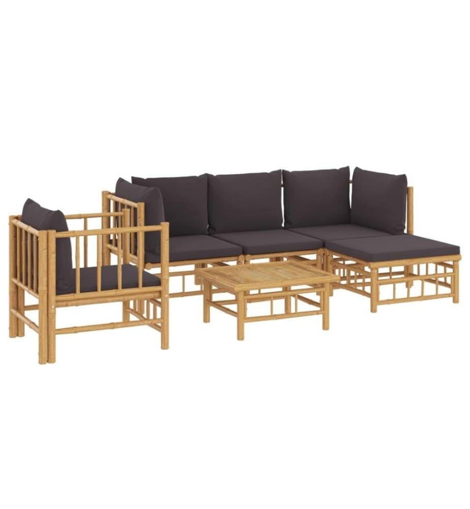 6-tlg. Garten-Lounge-Set mit Dunkelgrauen Kissen Bambus
