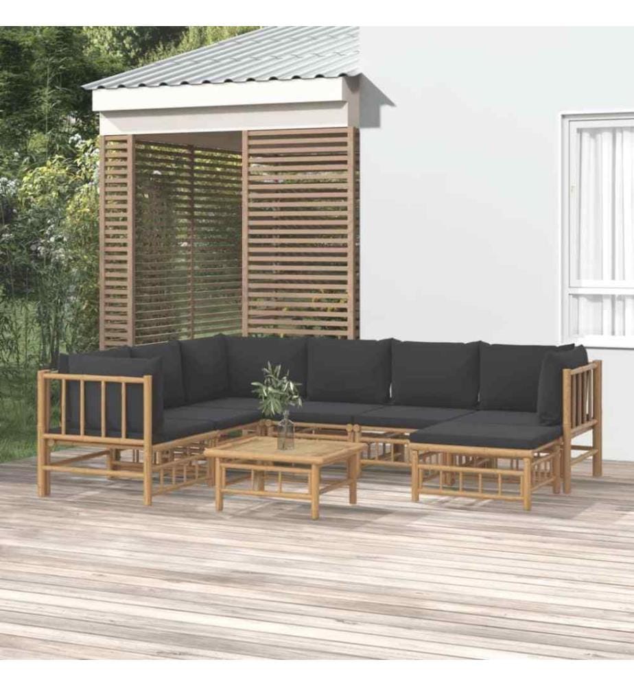 8-tlg. Garten-Lounge-Set mit Dunkelgrauen Kissen Bambus