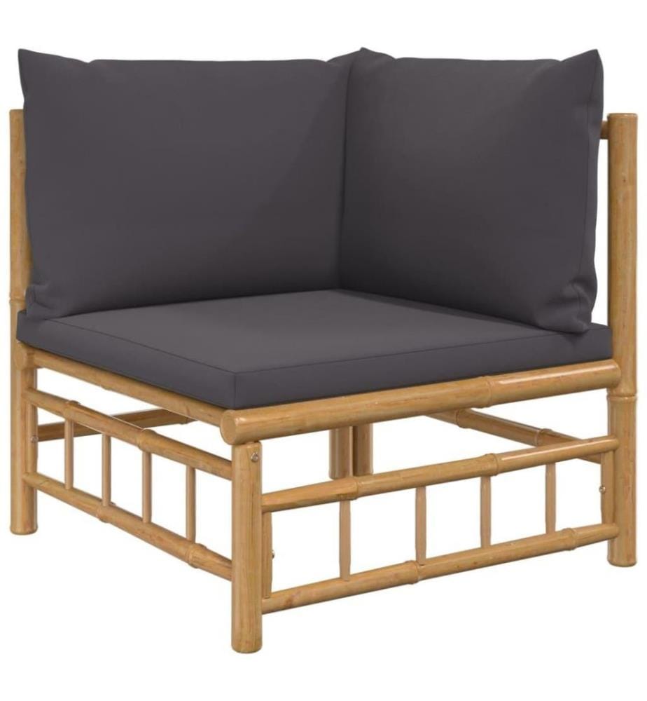 9-tlg. Garten-Lounge-Set mit Dunkelgrauen Kissen Bambus