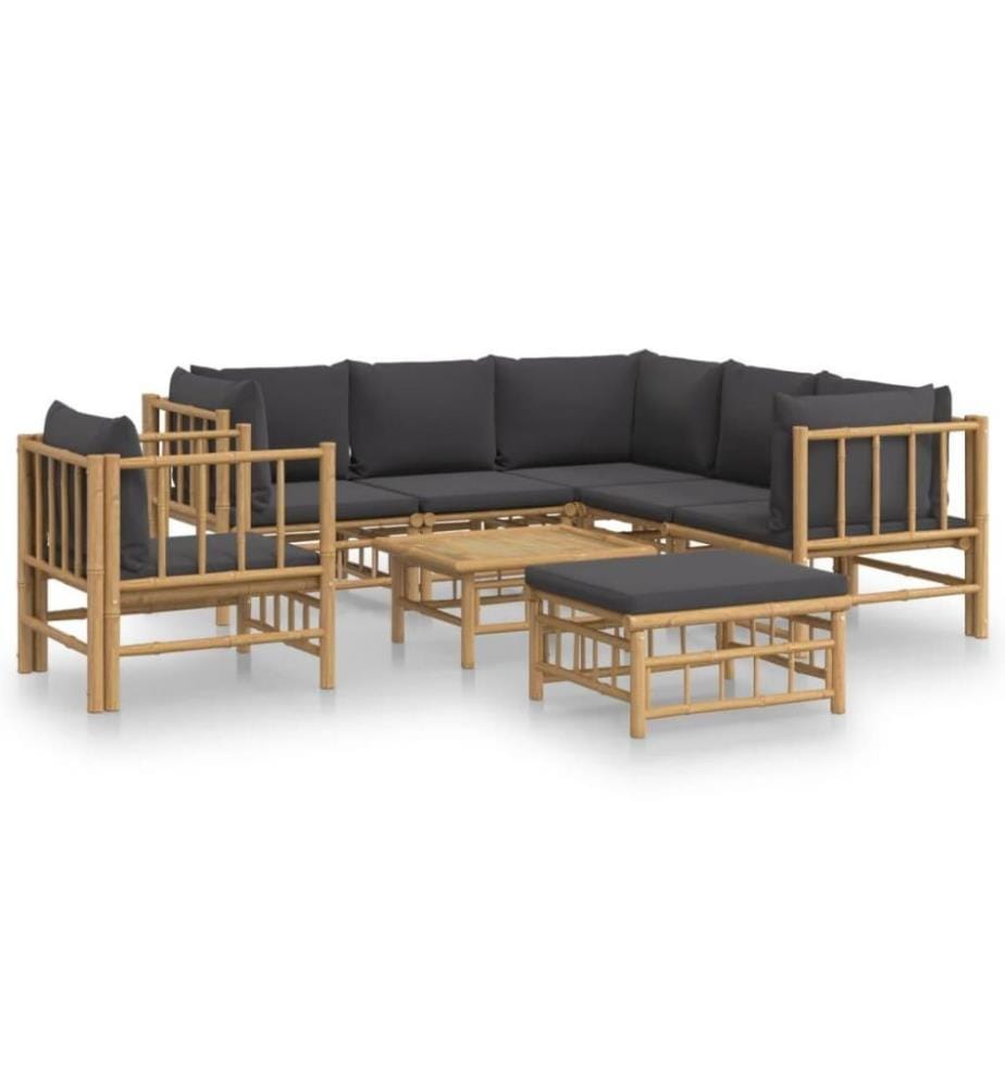 8-tlg. Garten-Lounge-Set mit Dunkelgrauen Kissen Bambus
