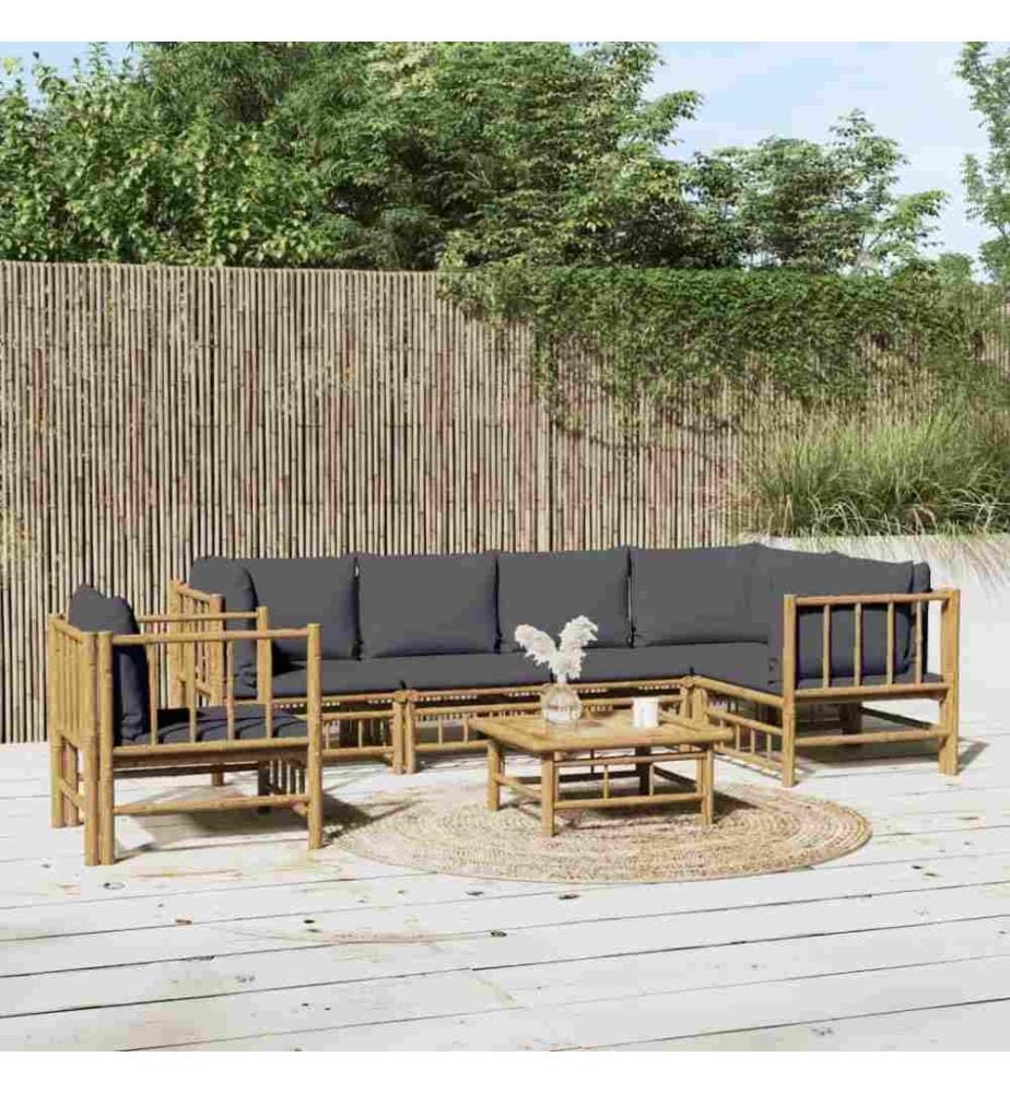 7-tlg. Garten-Lounge-Set mit Dunkelgrauen Kissen Bambus