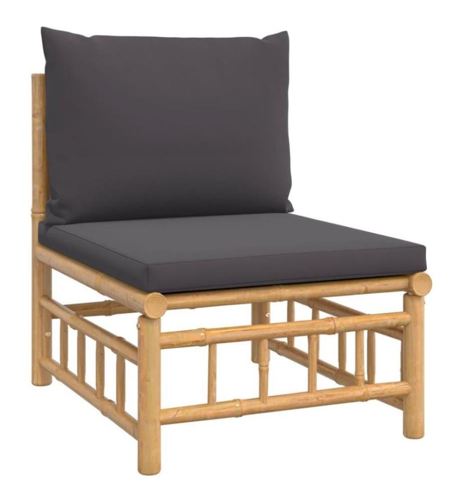 7-tlg. Garten-Lounge-Set mit Dunkelgrauen Kissen Bambus