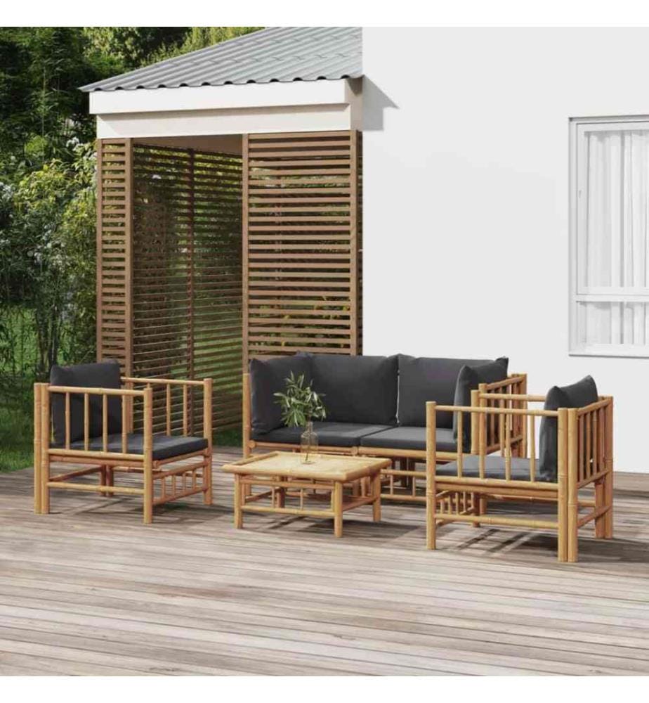 5-tlg. Garten-Lounge-Set mit Dunkelgrauen Kissen Bambus