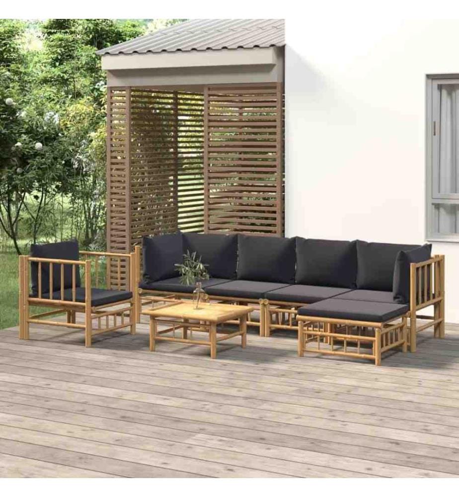7-tlg. Garten-Lounge-Set mit Dunkelgrauen Kissen Bambus