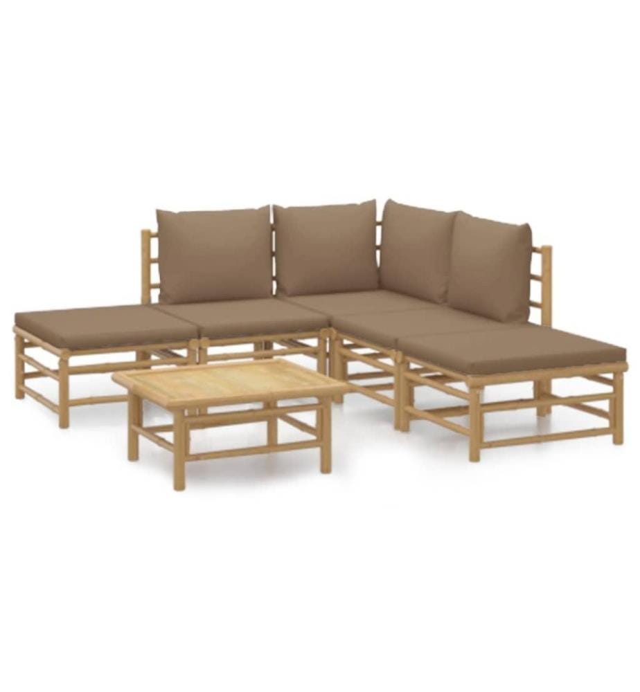 Salon de jardin 6 pcs avec coussins taupe bambou
