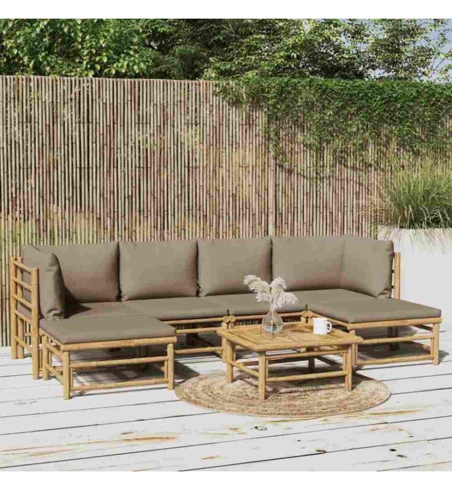 Salon de jardin 7 pcs avec coussins taupe bambou