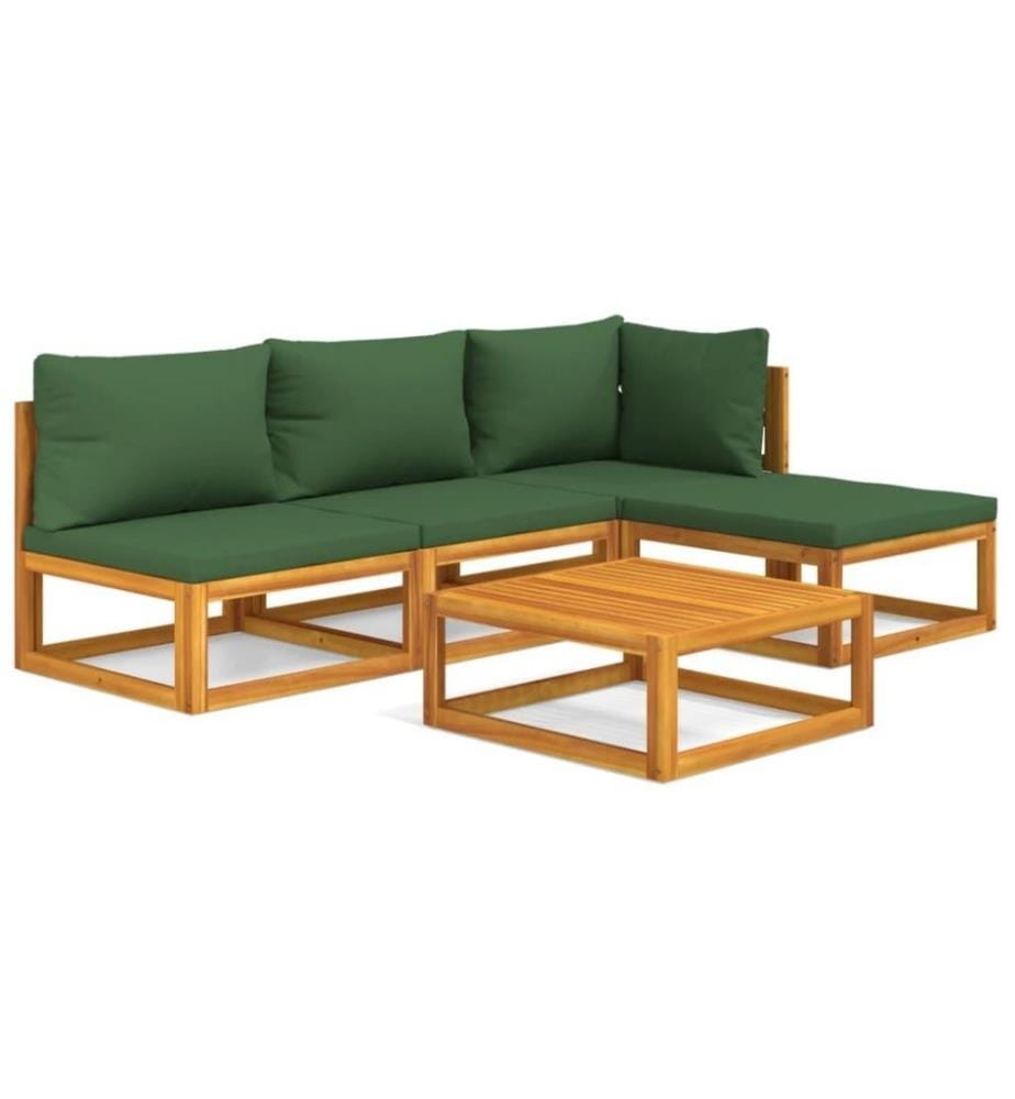Salon de jardin 5 pcs avec coussins vert bois massif