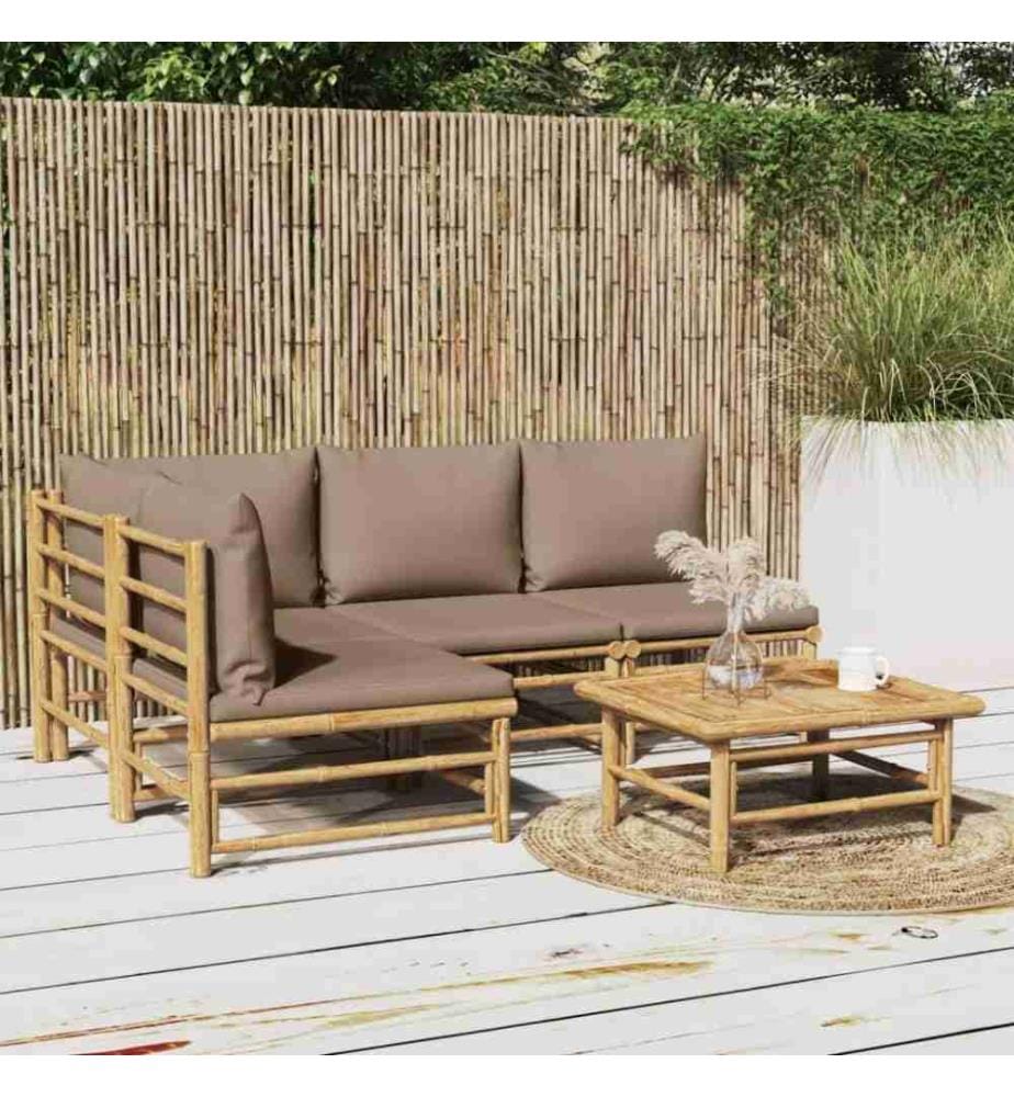 Salon de jardin 5 pcs avec coussins taupe bambou