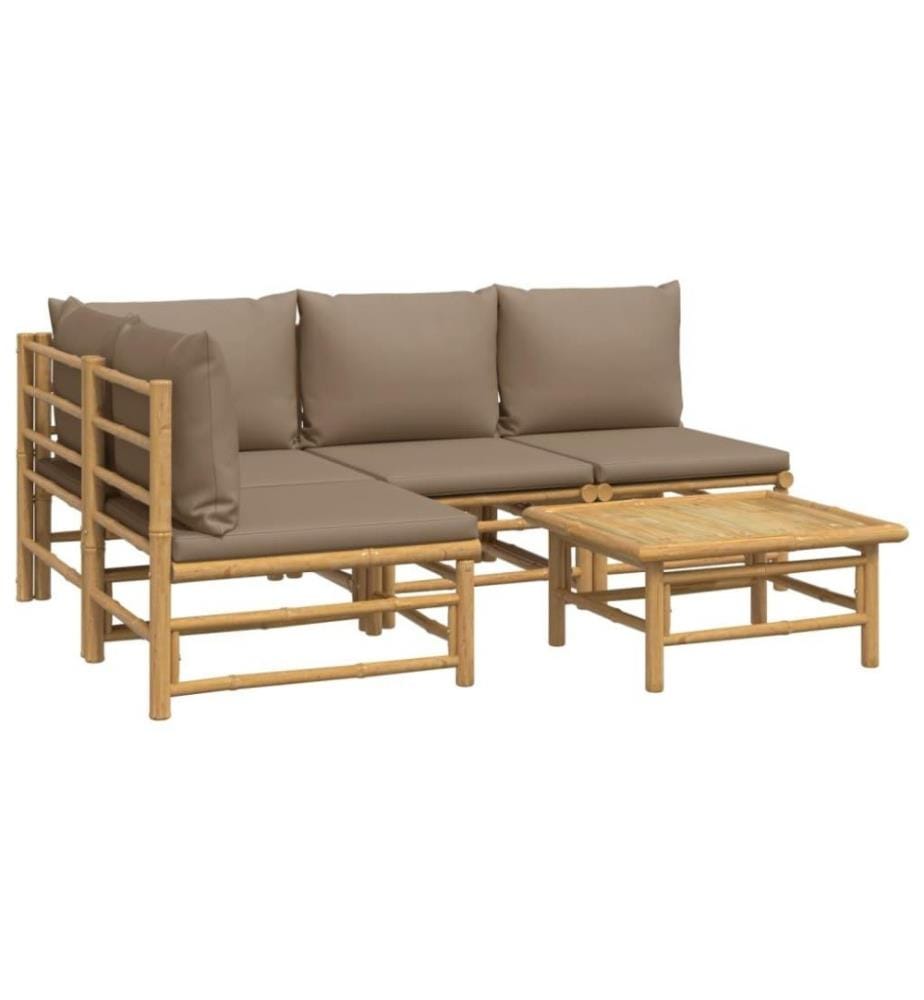 Salon de jardin 5 pcs avec coussins taupe bambou