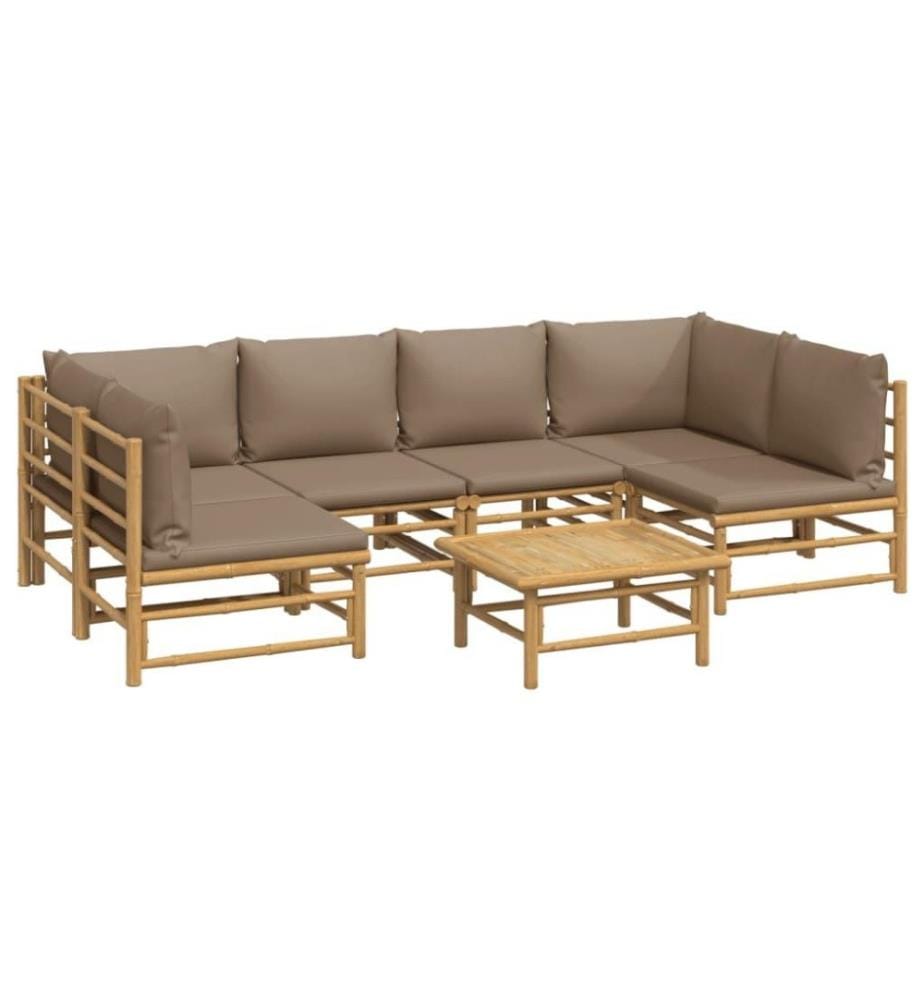 Salon de jardin 7 pcs avec coussins taupe bambou