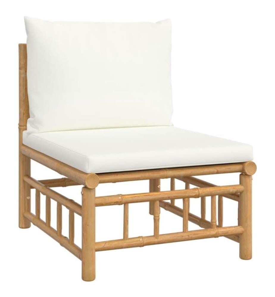 Salon de jardin 5 pcs avec coussins blanc crème bambou
