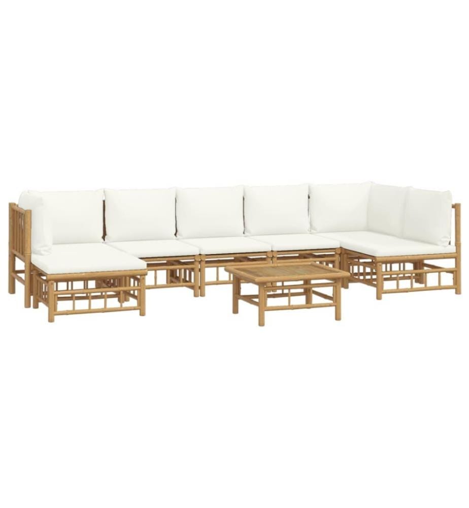 Salon de jardin 8 pcs avec coussins blanc crème bambou