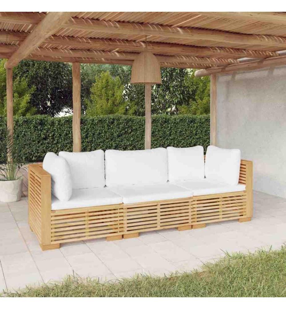 Salon de jardin 3 pcs avec coussins Bois de teck solide
