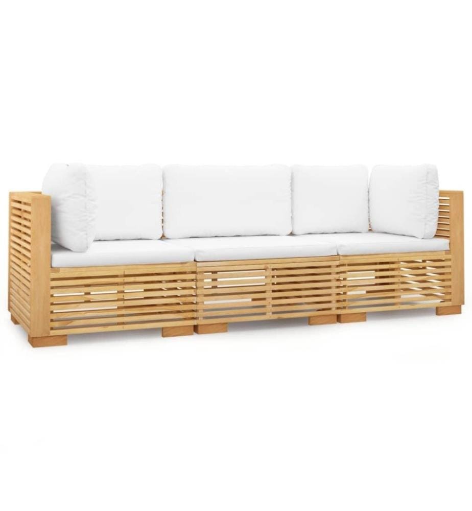 Salon de jardin 3 pcs avec coussins Bois de teck solide