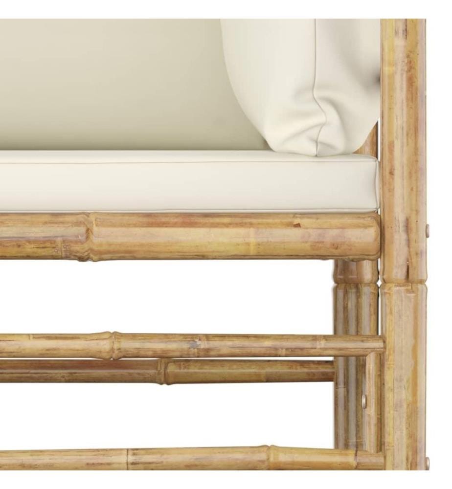 Salon de jardin 7 pcs avec coussins blanc crème Bambou