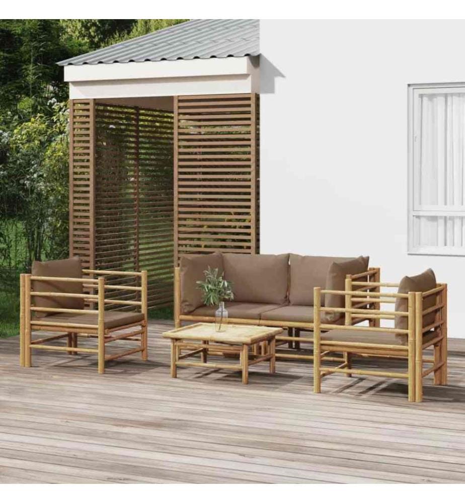 Salon de jardin 5 pcs avec coussins taupe bambou