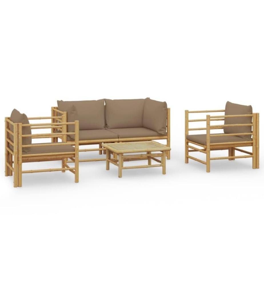 Salon de jardin 5 pcs avec coussins taupe bambou
