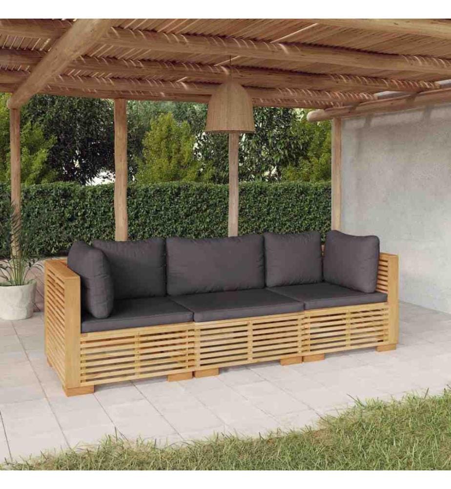 Salon de jardin 3 pcs avec coussins Bois de teck solide