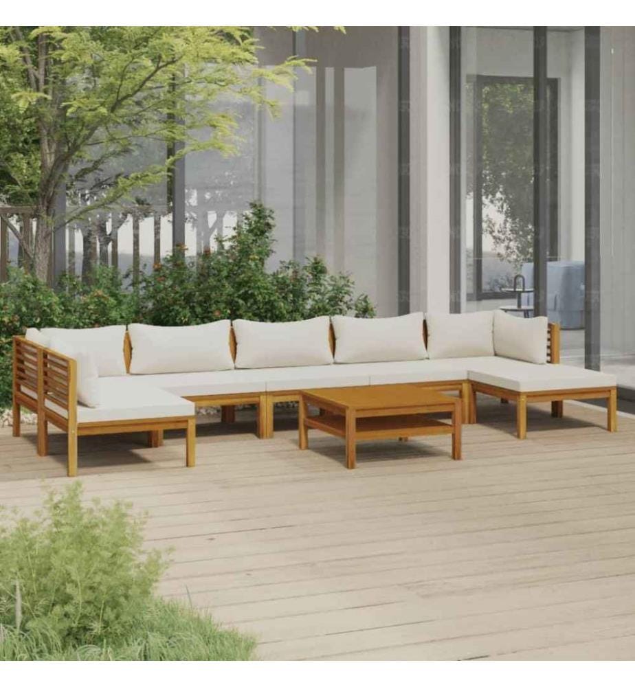 Salon de jardin 8 pcs avec coussin crème Bois d'acacia solide