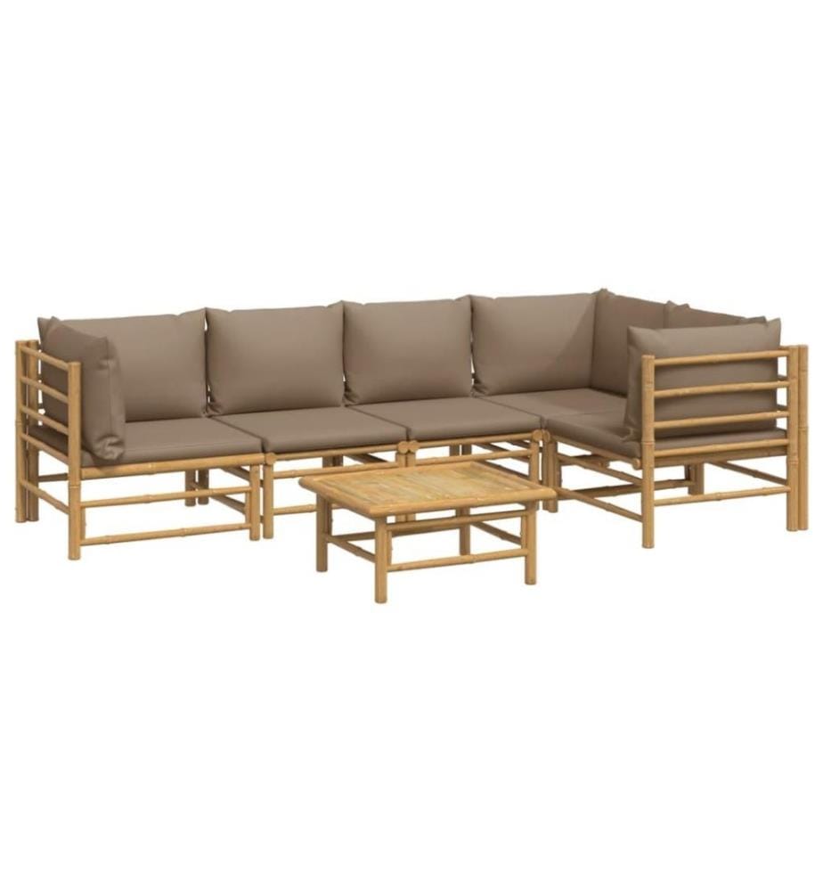 Salon de jardin 6 pcs avec coussins taupe bambou