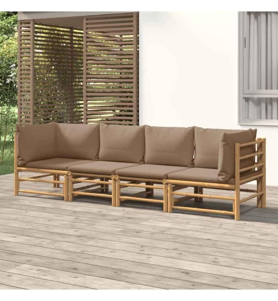 4-tlg. Garten-Lounge-Set mit Taupe Kissen Bambus