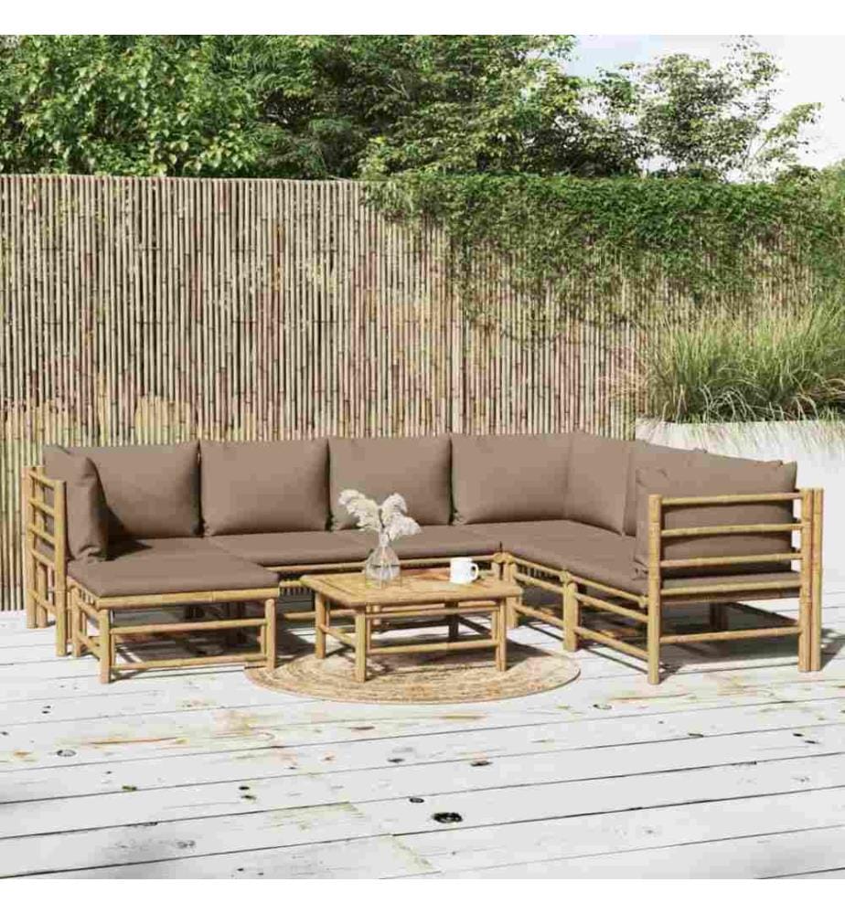 Salon de jardin 8 pcs avec coussins taupe bambou