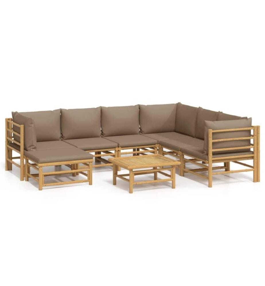 Salon de jardin 8 pcs avec coussins taupe bambou