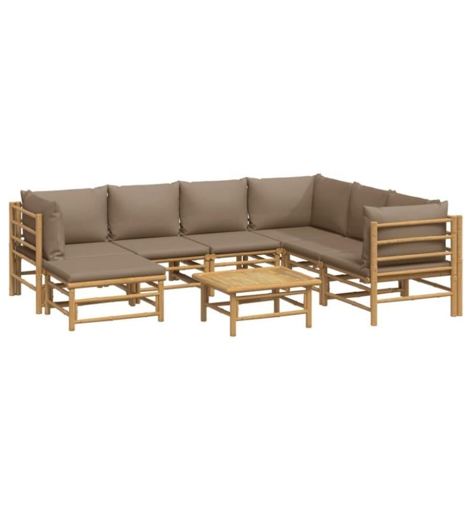 Salon de jardin 8 pcs avec coussins taupe bambou