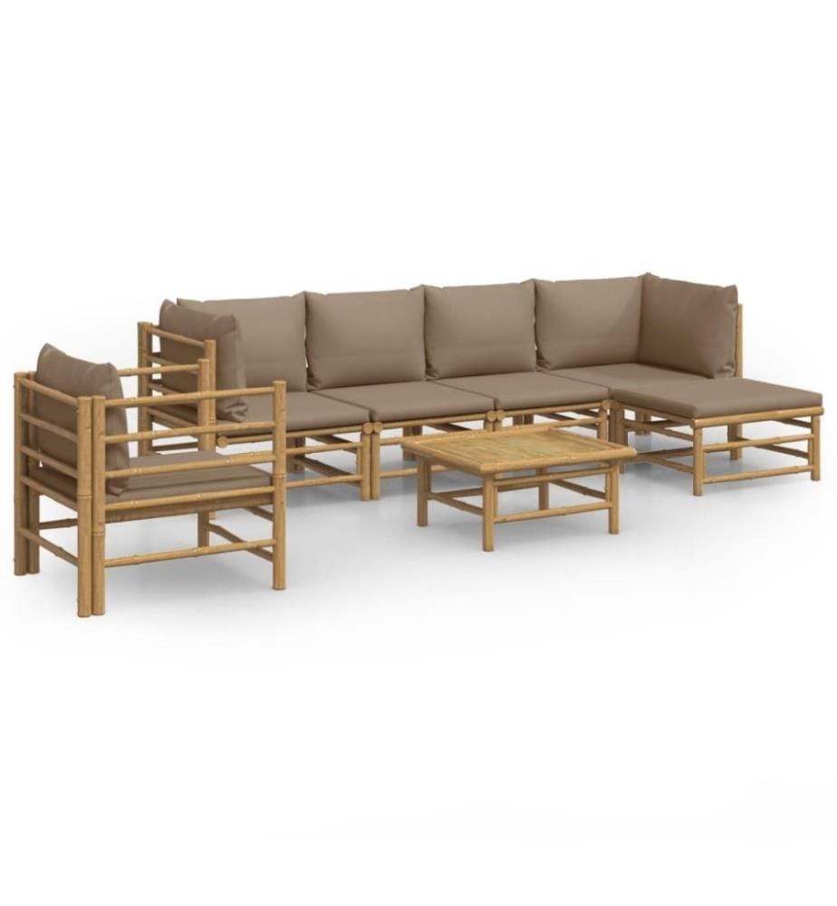 7-tlg. Garten-Lounge-Set mit Taupe Kissen Bambus