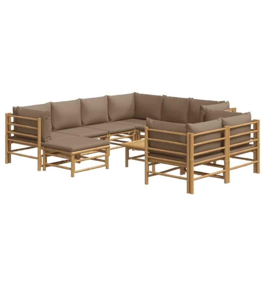 Salon de jardin 10 pcs avec coussins taupe bambou