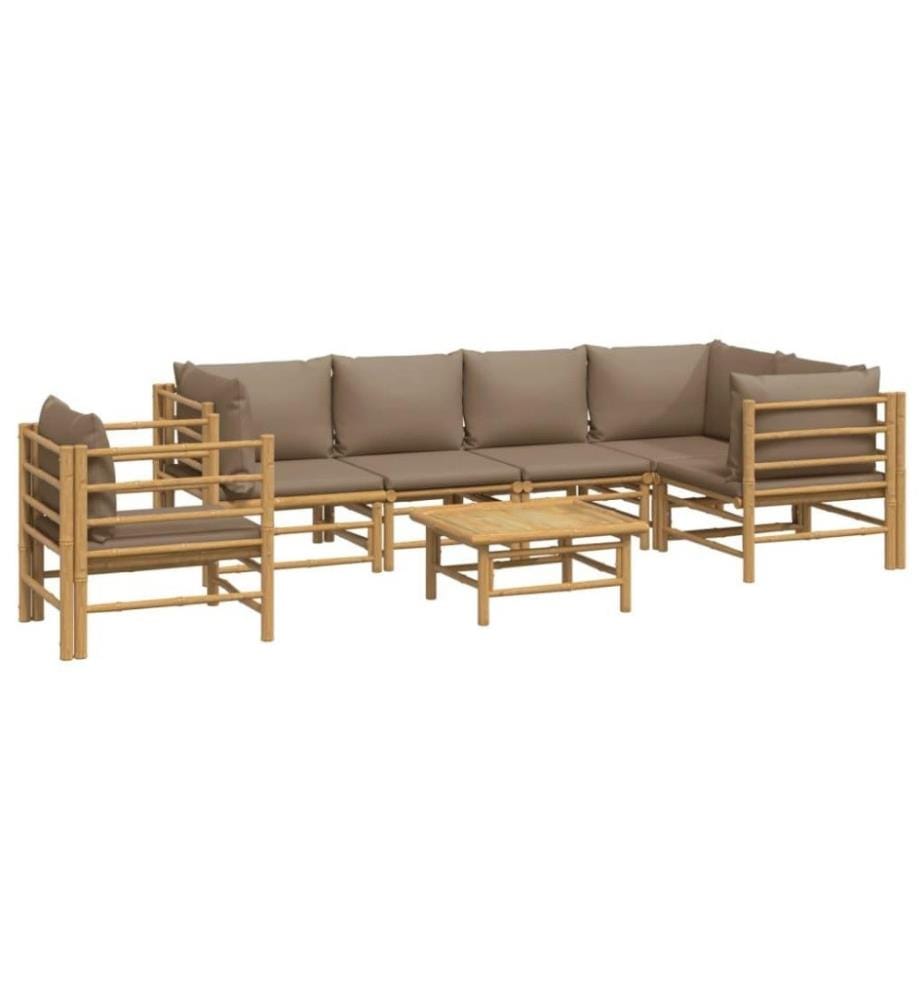 Salon de jardin 7 pcs avec coussins taupe bambou