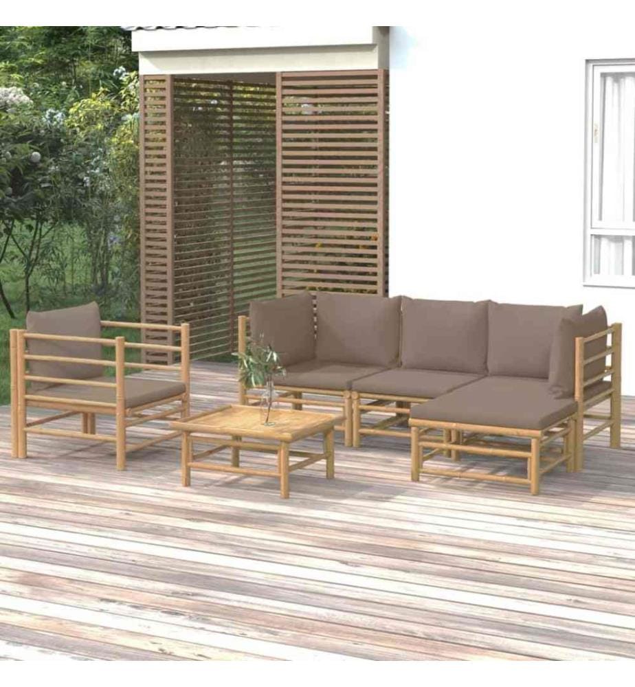 Salon de jardin 6 pcs avec coussins taupe bambou
