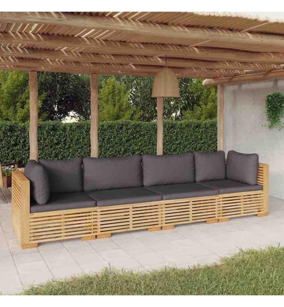 Salon de jardin 4 pcs avec coussins Bois de teck solide