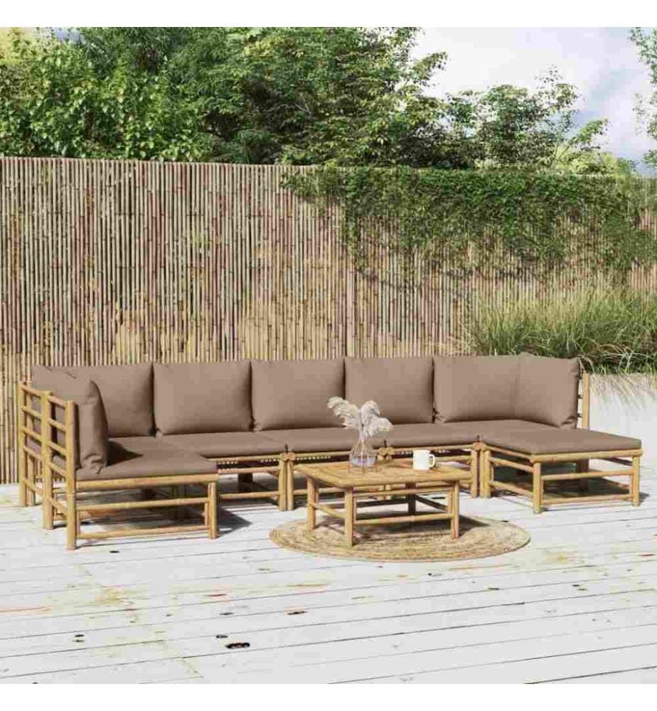 Salon de jardin 8 pcs avec coussins taupe bambou