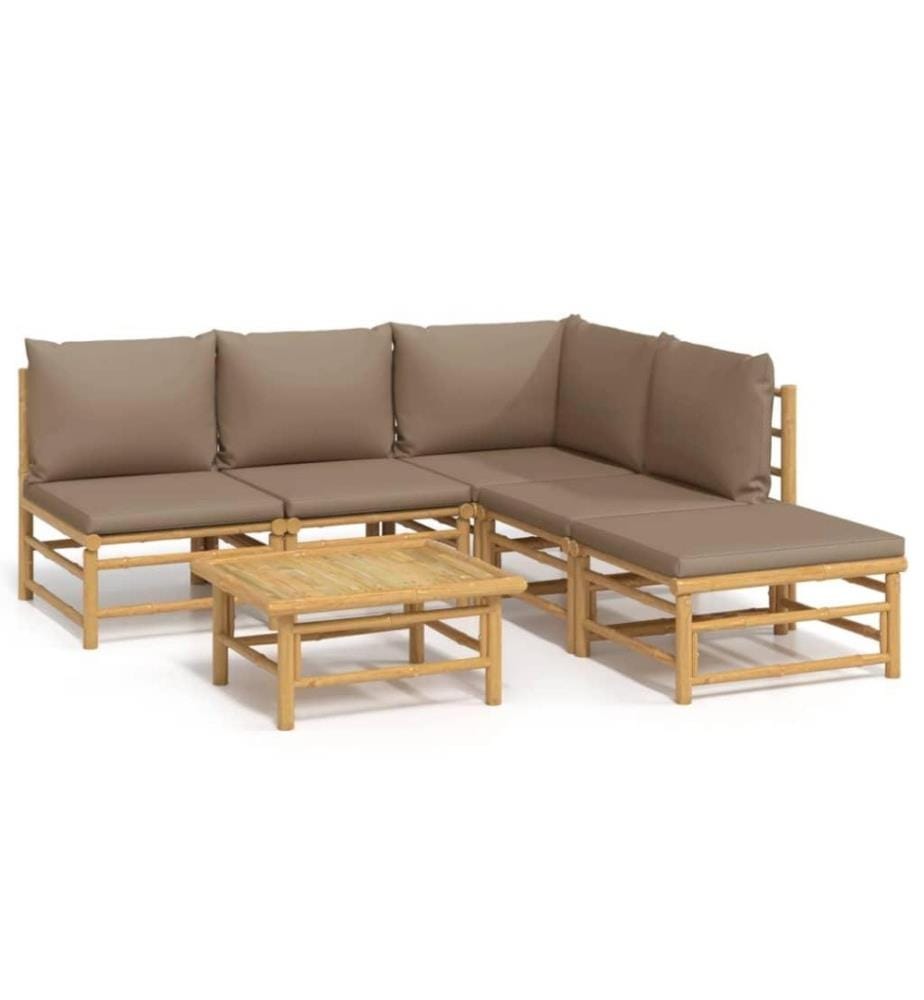 6-tlg. Garten-Lounge-Set mit Kissen Taupe Bambus