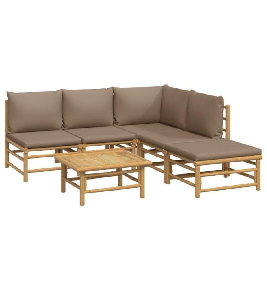 6-tlg. Garten-Lounge-Set mit Kissen Taupe Bambus