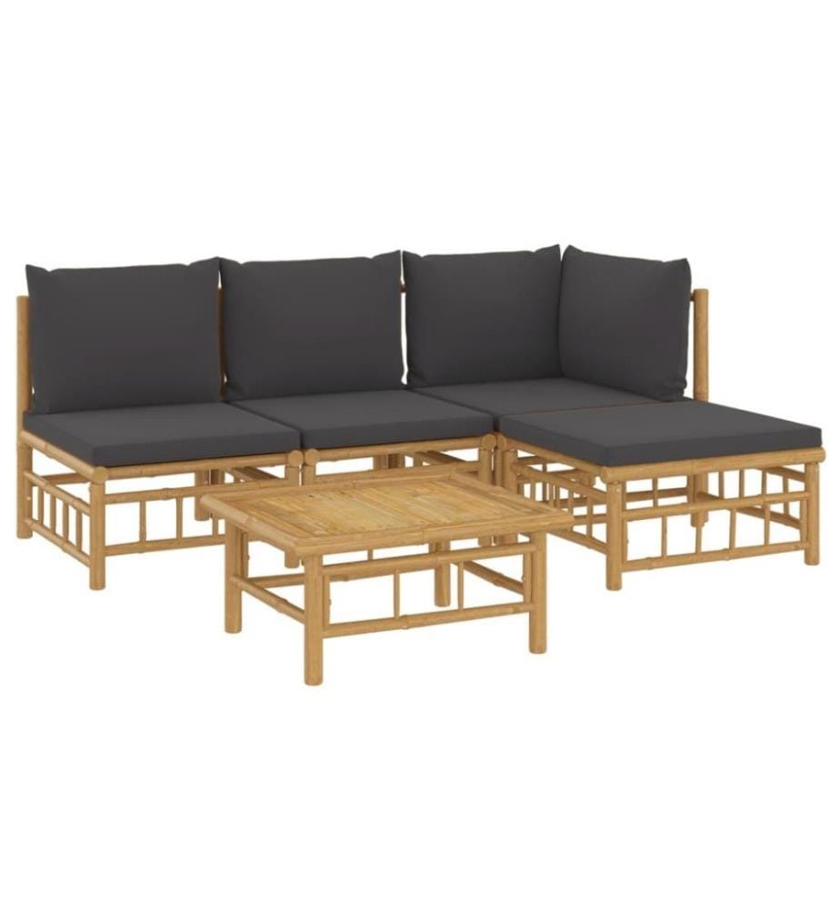 5-tlg. Garten-Lounge-Set mit Dunkelgrauen Kissen Bambus