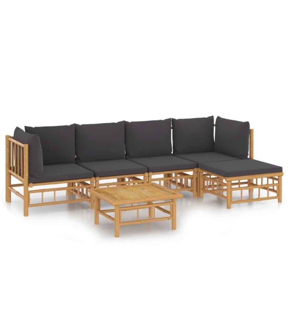 6-tlg. Garten-Lounge-Set mit Dunkelgrauen Kissen Bambus