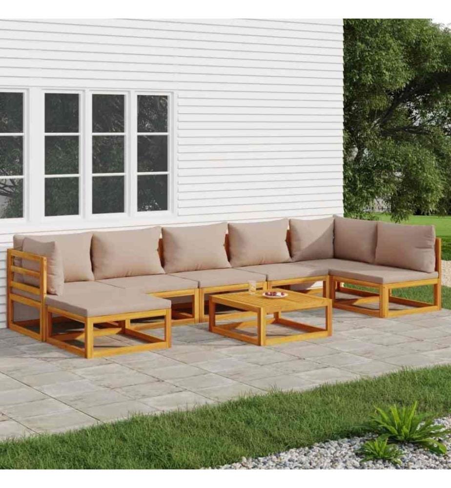 8-tlg. Garten-Lounge-Set mit Taupe Kissen Massivholz