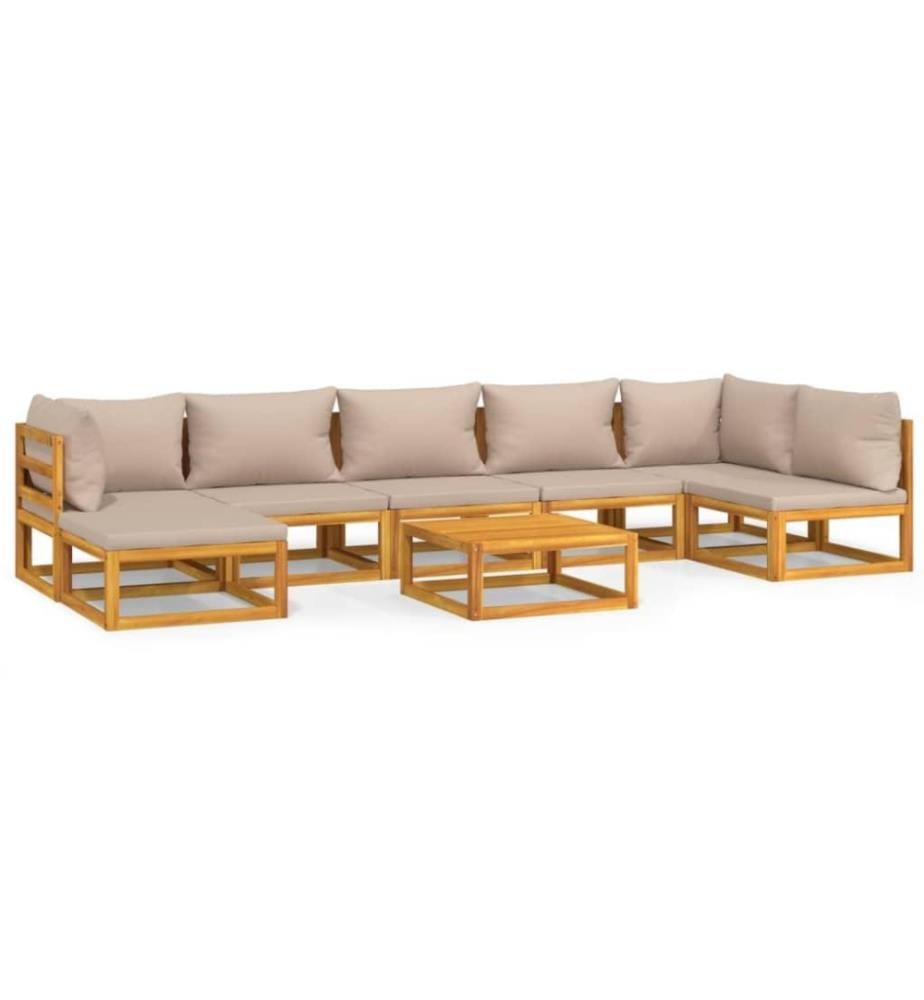 Salon de jardin 8 pcs avec coussins taupe bois massif