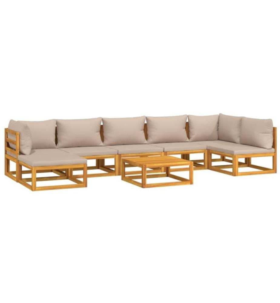 Salon de jardin 8 pcs avec coussins taupe bois massif