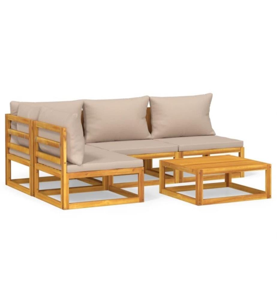 Salon de jardin 5 pcs avec coussins taupe bois massif