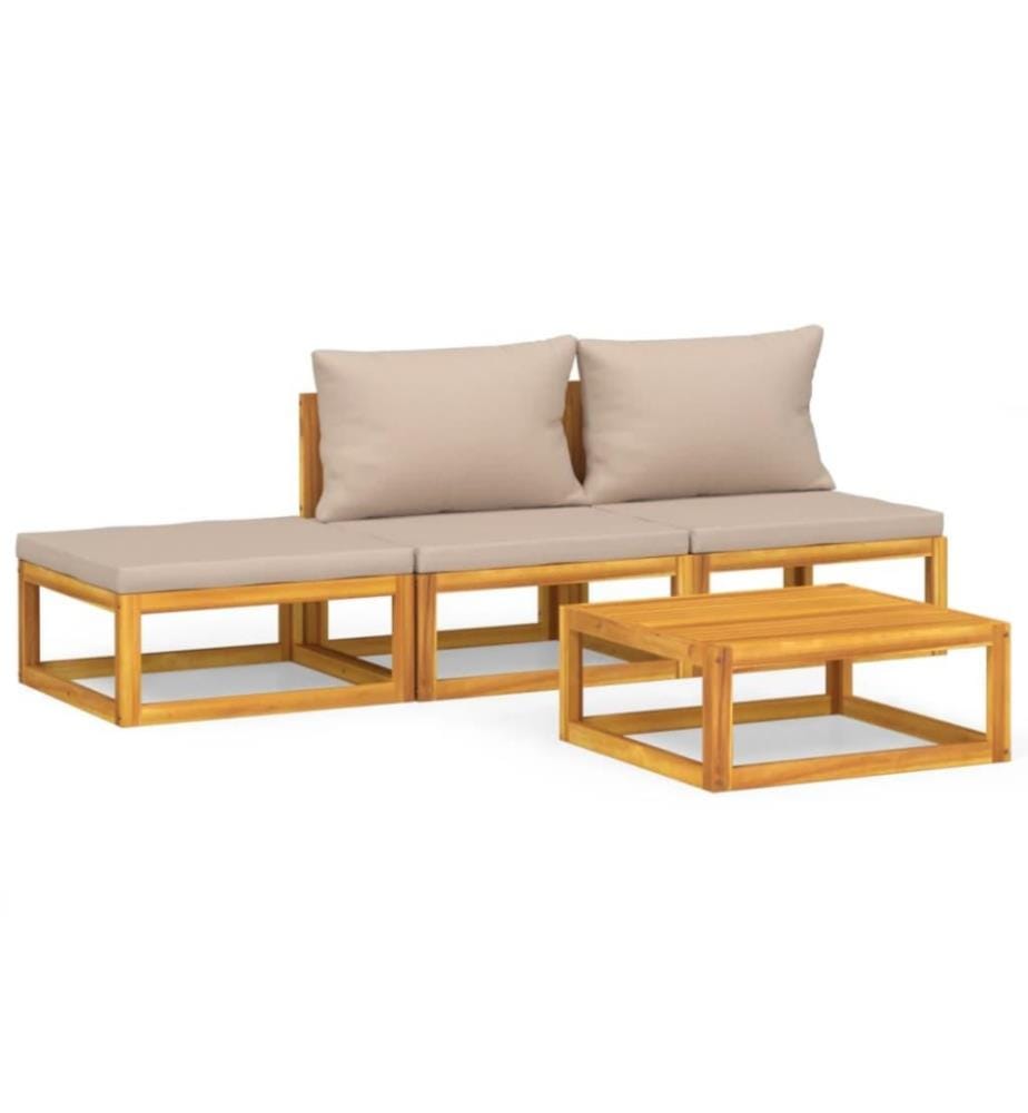 Salon de jardin 4 pcs avec coussins taupe bois massif