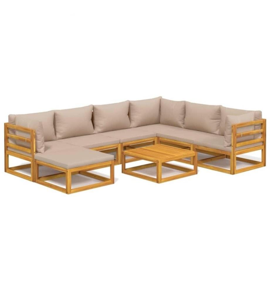 Salon de jardin 8 pcs avec coussins taupe bois massif