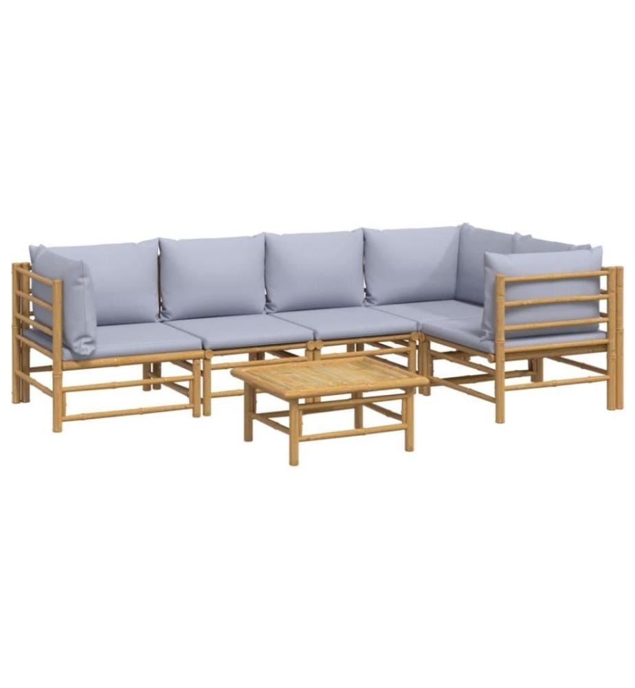 6-tlg. Garten-Lounge-Set mit Hellgrauen Kissen Bambus