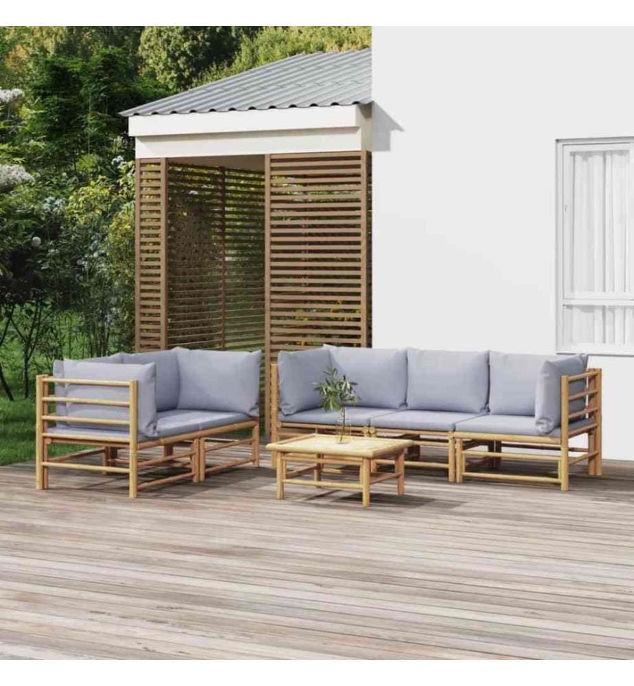 6-tlg. Garten-Lounge-Set mit Hellgrauen Kissen Bambus