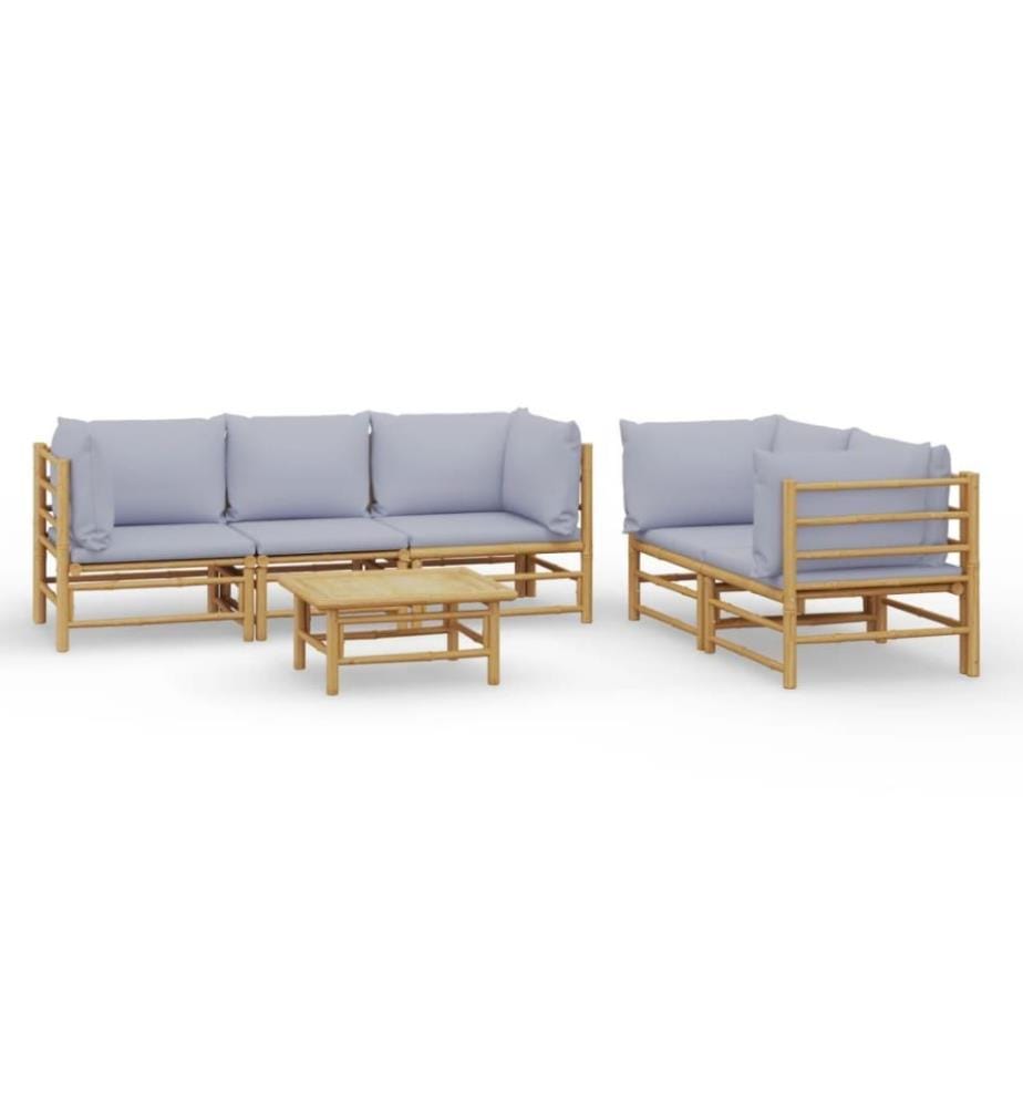 6-tlg. Garten-Lounge-Set mit Hellgrauen Kissen Bambus