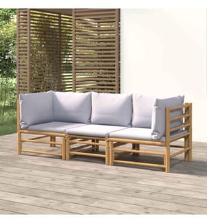3-tlg. Garten-Lounge-Set mit Hellgrauen Kissen Bambus